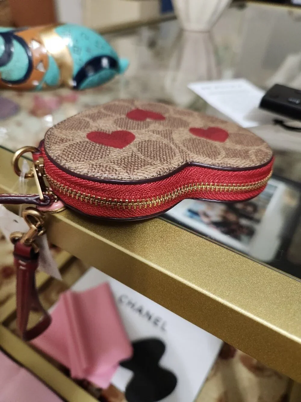 Coach Signature Heart Wristlet / Change Purse NWT